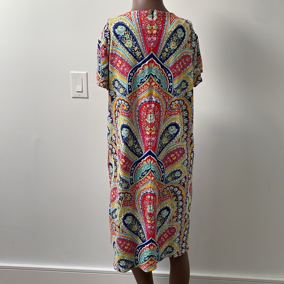 J. Mcglaughlin Catalina Shift Dress Shortsleeves Paisley Floral Red Yellow XL - Picture 6 of 9